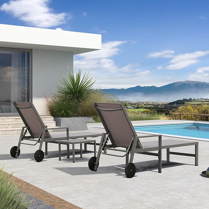 PURPLE LEAF Outdoor Chaise Lounge Set for 2 Aluminum Patio Chaise Lounger Chairs with Armrest and Wheels Adjustable - Photo 2