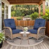 VIVIJASON 3-Piece Outdoor Conversation Bistro Set, Patio Wicker Rocking Chairs Rattan Furniture Sets w/ 2 Rattan Chairs - Photo 7