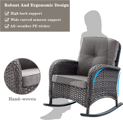 Belord 6 Pieces Outdoor Patio Furniture Set with Wicker Rocking Chairs, Rattan Patio Conversation Set with Glider Loveseat Ottomans and Side Table Brown/Grey