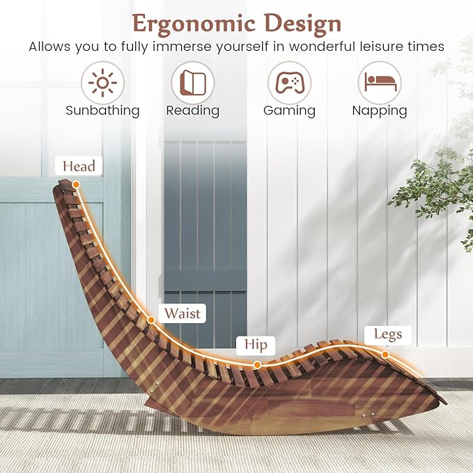 Giantex Outdoor Chaise Lounge Chair - Set of 2 Acacia Wood Outdoor Lounger, Patio Lounge Chair with Slatted Design, Rocking Chair, Patio Rocker for Sunbathing, Poolside, Beach Lounge Chairs