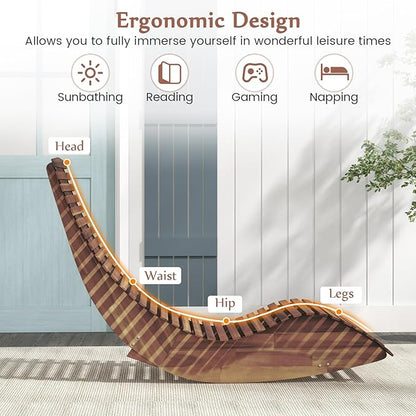 Giantex Outdoor Chaise Lounge Chair, Acacia Wood Patio Lounger with Slatted Design, Rocking Chair, Outdoor Rocker for Sunbathing, Poolside, Beach Lounge Chairs (1, Natural)