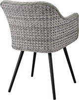 Modway Endeavor Wicker Rattan Aluminum Outdoor Patio Dining Arm Chair with Cushions in Gray Gray - Photo 3