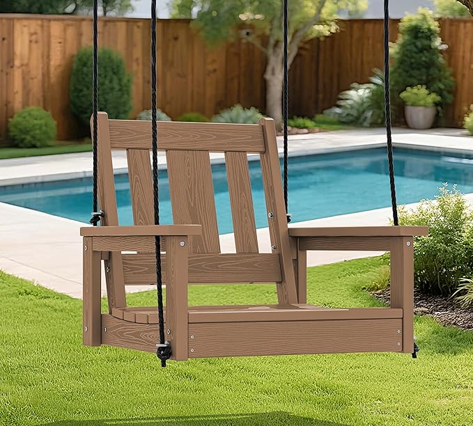 SERWALL HDPE Single Porch Swing, Heavy Duty Single Person Swing Chair with 2 Polypropylene Hanging Ropes - Photo 7