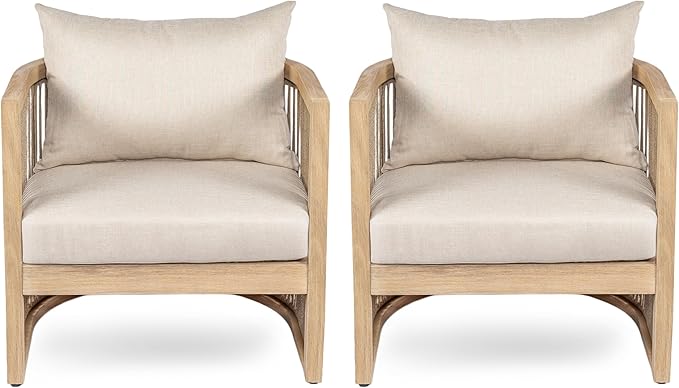 Christopher Knight Home Faine Acacia Wood Outdoor Club Chair Set of 2, Patio Accent Chair with Removable Cushion - Photo 4
