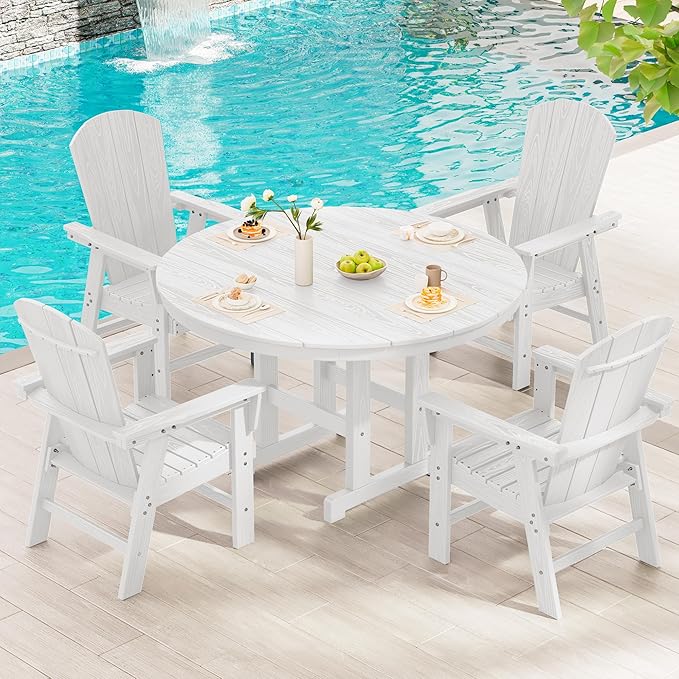SERWALL Outdoor Adirondack Dining Chair Set of 2, All Weather HDPE Patio Chairs, White