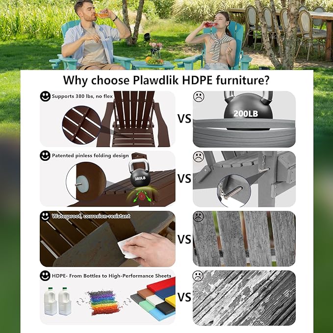 Plawdlik Folding Adirondack Chair, SGS Tested, Wooden Textured with Cup Holder - Photo 6