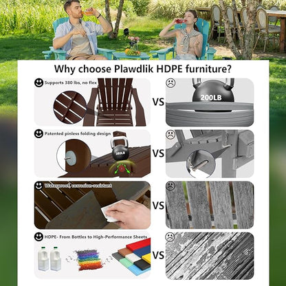 Plawdlik Folding Adirondack Chair Set of 6 with Cup Holder，Wooden Textured ，Heavy All-Weather HDPE Comfortable Set Poolside Backyard Lawn, Coffee