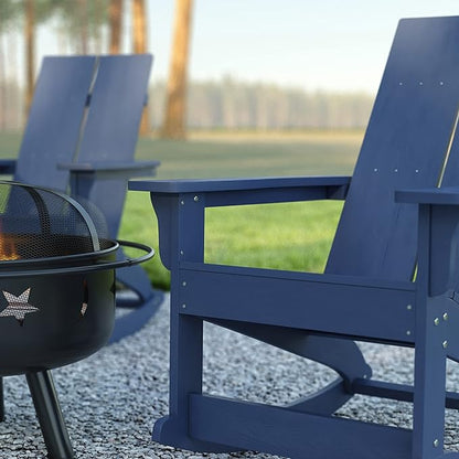 EMMA + OLIVER Harmon Adirondack Rocking Chair - Navy Poly Resin - Suitable for Indoor/Outdoor Use - All Weather Materials - Easy Assembly - 350 lb. Weight Capacity