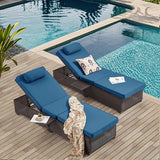 Outdoor Lounge Chairs, Pool Lounge Chairs Set of 2, Outdoor Chaise Lounge with Adjustable Backrest & Cup Holder - Photo 1