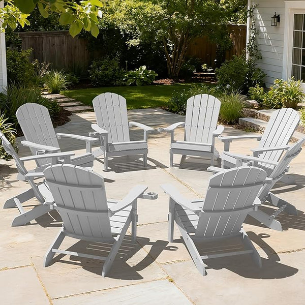YEFU Adirondack Chairs Set of 8: Outdoor Chair HIPS Plastic Adirondack Chairs - Patio Chairs with Wood Texture - Lawn - Photo 1