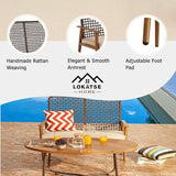 LOKATSE HOME Outdoor 2 Pcs Patio Loveseat Wood with Coffee Table Bistro Cushioned Outside Bench Wicker for Garden - Photo 3