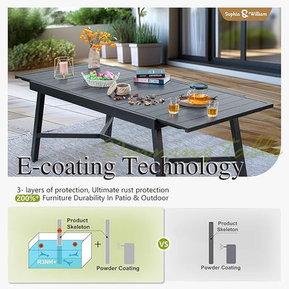 Sophia & William Patio Table Metal Outdoor Dining Table with E-Coating for 6-8 Person Lawn Garden Deck Rectangular Extendable Table