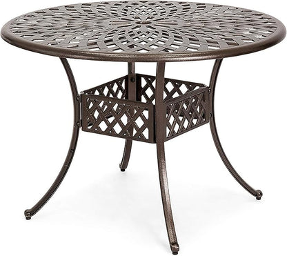 Kinger Home Arden 41-Inch Outdoor Dining Table, Cast Aluminum Patio Furniture Table, Round Table, All-Weather Resistant Outdoor Dining Furniture, Brown