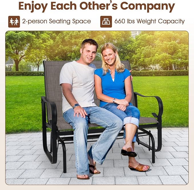 Giantex 2-Person Outdoor Glider Bench with High Backrest, Mesh Fabric, Metal Frame, 660Lbs Capacity, Rocking Chair - Photo 8