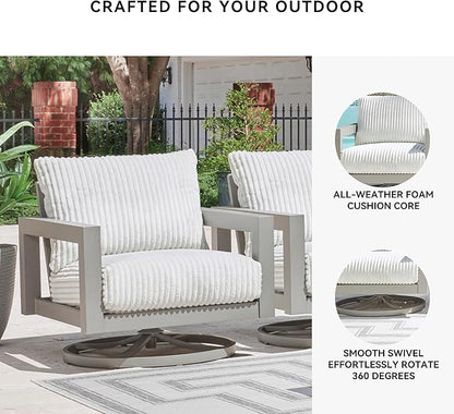 Signature Design by Ashley Moonlight View Contemporary Nuvella Weather Resistant Fabric Outdoor Swivel Chair with Zippered Removable Cushions, Light Gray & Beige