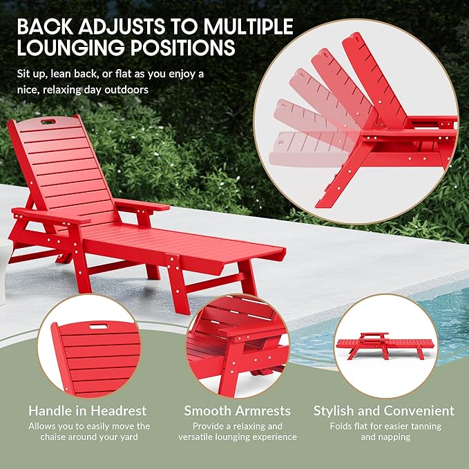 WestinTrends Malibu Poly Reclining Chaise Lounge (Set of 2) Red - Photo 6