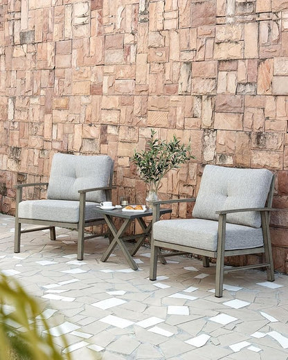 Aluminum Patio Furniture Set, 3 Pieces Outdoor Patio Bistro Set with Washable Thick Cushions, All Weather Patio Conversation Set with Coffee Table for Porch, Balcony, Lawn, Limed Oak