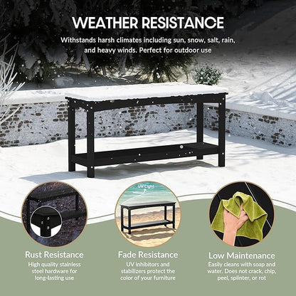 WestinTrends Malibu 55" Outdoor Patio HDPE Adirondack 2-Tier Shelf Console Table, Black