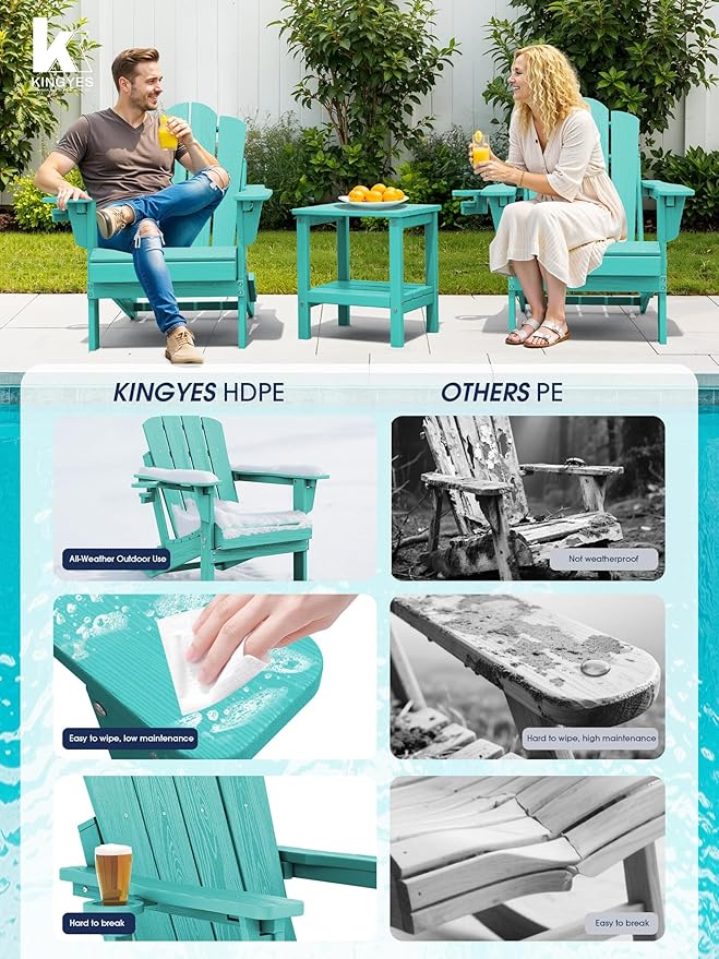 KINGYES Adjustable Folding Adirondack Chair Set of 2, 3-Position Reclining Adirondack Chairs with Cup Holder - Photo 7
