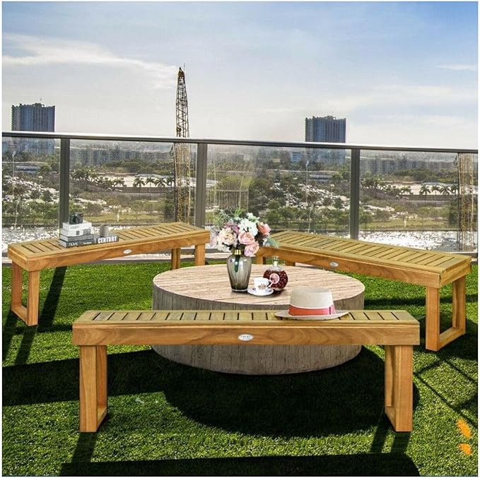 Acacia Wood Dining Bench 52 Inch, Teak Outdoor Bench with Slatted Seat, Patio Furniture, Backyard Garden Bench, 700 lbs Capacity