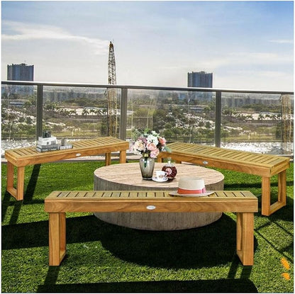 Acacia Wood Dining Bench 52 Inch, Teak Outdoor Bench with Slatted Seat, Patio Furniture, Backyard Garden Bench, 700 lbs Capacity