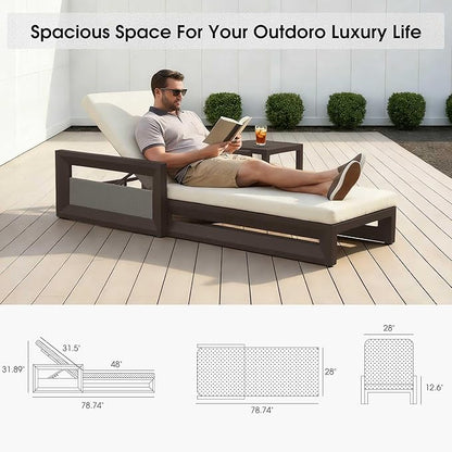 PURPLE LEAF Outdoor Chaise Lounge Set of 2 Reclining 2 in 1 Design Lounger Chair with Cushion Deluxe Aluminum Oversize Pool Lounge Chairs with Armrests & Backrest for Patio Poolside Backyard, Bronze