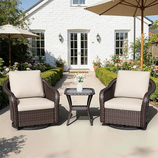 Outdoor Swivel Chairs with Side Table, Patio Wicker Chairs - Photo 1