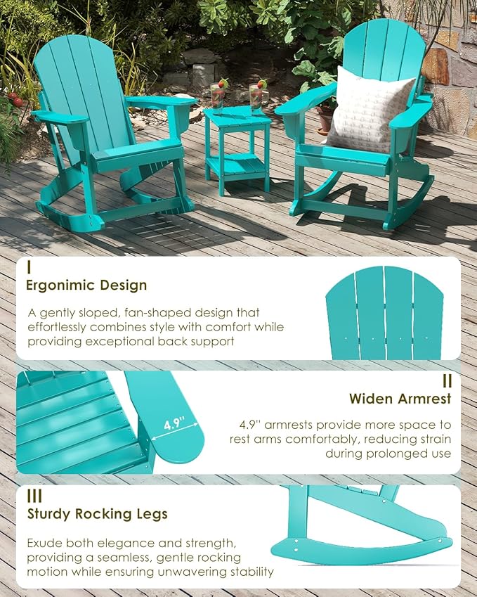 GREENVINES Adirondack Rocking Chair | HDPE Plastic | Porch Rocker | Chair for Outdoor Patio Deck | All Weather | Aqua - Photo 6