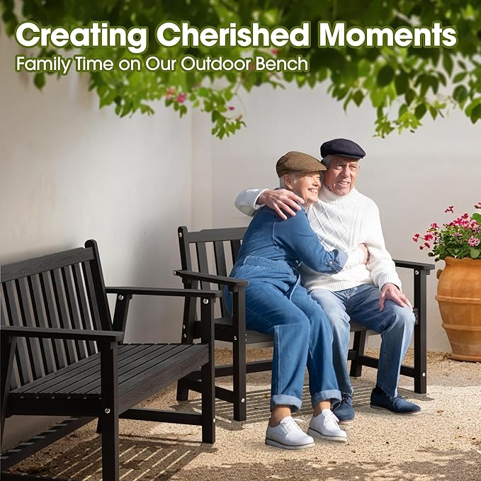 Ciokea 48" Outdoor Bench Set of 2, HDPE Weatherproof Garden Bench, 2-Person Memorial Benches with 550 Lbs - Photo 7