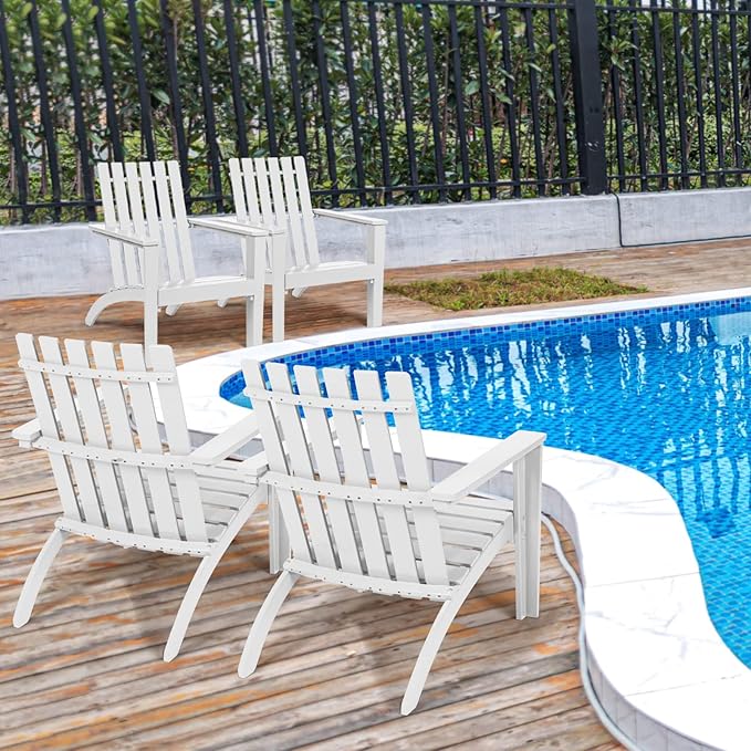 Giantex Adirondack Chair Set of 4 Acacia Wood Outdoor Chairs, 350 lbs Weight Capacity, Weather Resistant Campfire Chairs for Lawn Seating, Garden, Poolside, Balcony, Patio Lounger, White