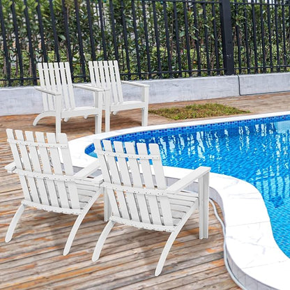 Giantex Adirondack Chair Set of 4 Acacia Wood Outdoor Chairs, 350 lbs Weight Capacity, Weather Resistant Campfire Chairs for Lawn Seating, Garden, Poolside, Balcony, Patio Lounger, White