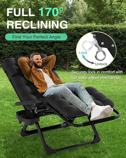 ZENPETIO Zero Gravity Chair, Reclining Camping Chair with Cup Holder and with Removable Cushion, Anti Gravity Lounge Chair for Indoor and Outdoor