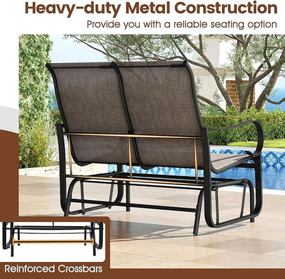 Giantex 2-Person Outdoor Glider Bench with High Backrest, Mesh Fabric, Metal Frame, 660Lbs Capacity, Rocking Chair, Swing Loveseat, Patio Glider for Garden, Poolside, Yard (31.5"x41"x37",Mix Brown)