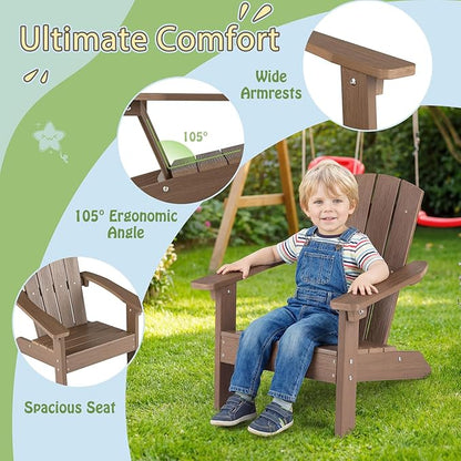 Giantex Kids Adirondack Chair, All-Weather HIPS Children's Outdoor Chair w/Ergonomic Design, Toddler Lawn Chairs for Age 3-8, Kids Beach Chair for Garden Patio Backyard (4,Taupe)
