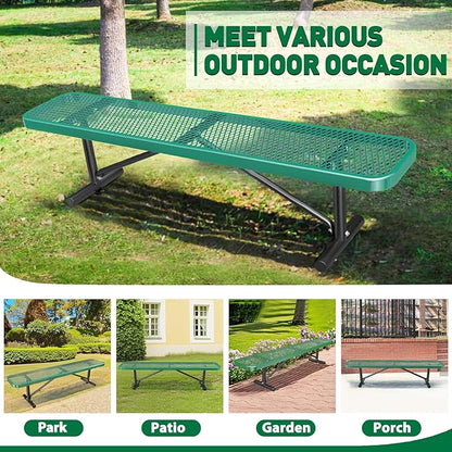 6FT/72INCH Heavy Duty Metal Garden Park Bench for Outside, Weatherproof Commercial Industrial Outdoor Garden Benches, Expanded Metal Mesh Bench for Shopping Malls, Lawn, Deck, Patio, Porch, Green