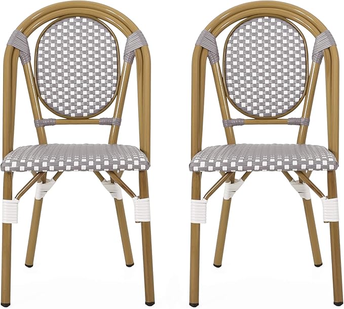 Christopher Knight Home Gwendolyn Outdoor French Bistro Chairs (Set of 2), Gray + White + Bamboo Print Finish - Photo 1