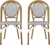 Christopher Knight Home Gwendolyn Outdoor French Bistro Chairs (Set of 2), Gray + White + Bamboo Print Finish - Photo 1