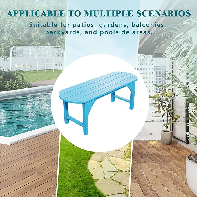 Outdoor Bench Garden Bench, HIPS 2-Person All-Weather Patio Dining Bench Outside Weatherproof Furniture for Garden, Porch & Park (Blue)
