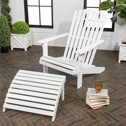 JONATHAN Y ADK1000D Saranac 2-Piece Traditional Rustic Acacia Wood Adirondack Chair with Detachable Ottoman Classic, Coastal, Cottage, Vintage, Farmhouse, White