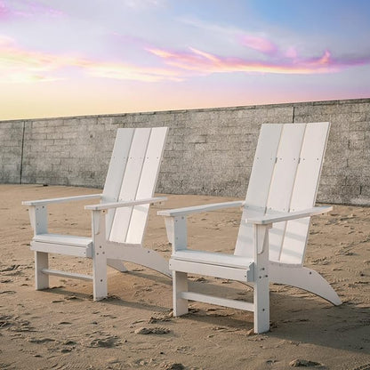 Psilvam Modern Adirondack Chair, Oversized Poly Lumber Fire Pit Chair, 350 Lbs Support Patio Chairs for Garden, Weather Resistant Adirondack Chair Looks Like Real Wood (White)
