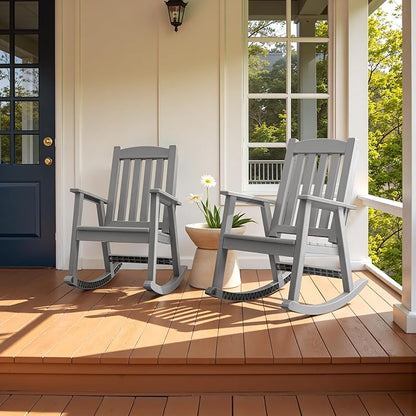 Flamaker Outdoor Rocking Chairs, PP Material Patio Rocking Chairs All Weather Resistant, Heavy Duty Rockers with High Back for Patio Backyard Porch (Gray)