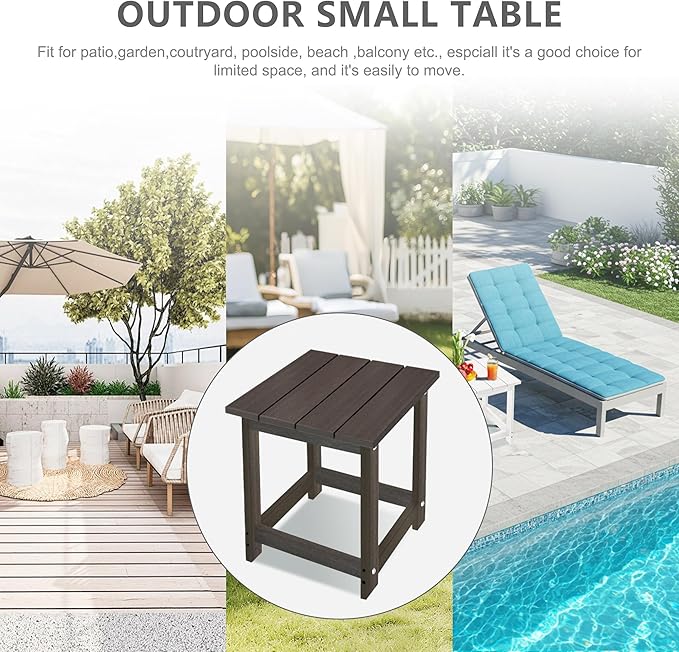 LZRS Adirondack Square Outdoor Side Table for Patio, Pool Composite Patio Table,HDPE End Tables for Backyard,Pool, Indoor Companion, Easy Maintenance & Weather Resistant(Brown Mixture)