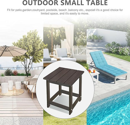 LZRS Adirondack Square Outdoor Side Table for Patio, Pool Composite Patio Table,HDPE End Tables for Backyard,Pool, Indoor Companion, Easy Maintenance & Weather Resistant(Brown Mixture)