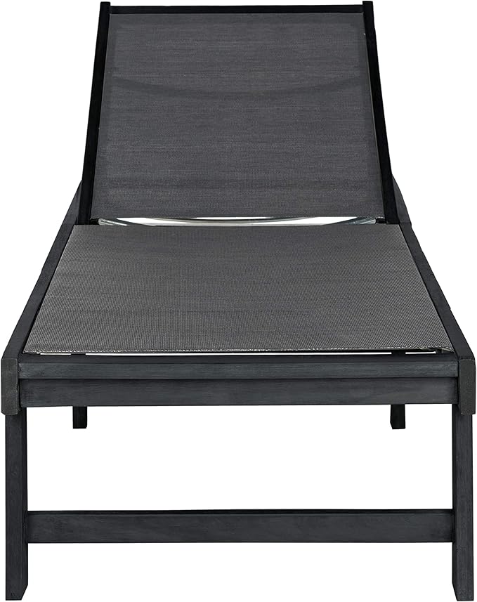 SAFAVIEH Outdoor Collection Manteca Dark Slate Grey Solid Wood/Dark Grey Texline Fabric Adjustable Chaise Lounge Chair (PAT6708K)