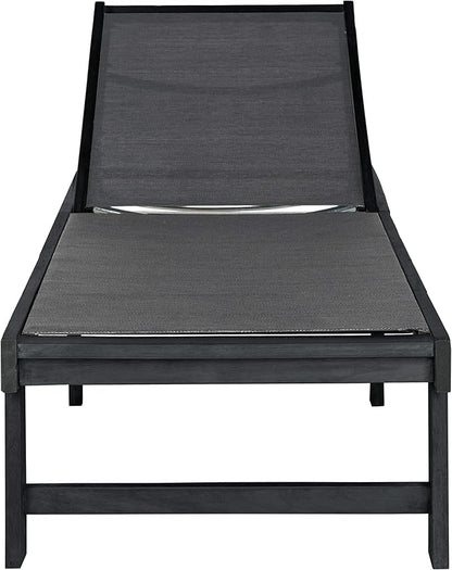 SAFAVIEH Outdoor Collection Manteca Dark Slate Grey Solid Wood/Dark Grey Texline Fabric Adjustable Chaise Lounge Chair (PAT6708K)