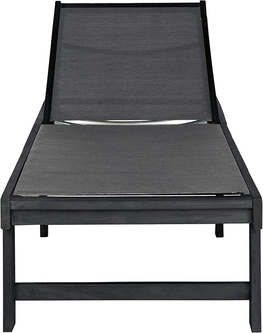 SAFAVIEH Outdoor Collection Manteca Dark Slate Grey Solid Wood/Dark Grey Texline Fabric Adjustable Chaise Lounge Chair (PAT6708K)