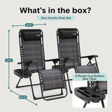 SereneLife Zero Gravity Lounge Chair Set of 2 – Outdoor Reclining Patio Chairs with Rattan Side Table - Photo 2