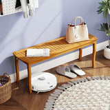 RELAX4LIFE 2-Person Patio Outdoor Bench - Acacia Wood 47’’ Long Backless Garden Bench w/Slatted Seat - Photo 8