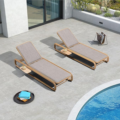 PURPLE LEAF Outdoor Chaise Lounge One Chair with Cushion Aluminum Pool Side Sun Lounges Adjustable Reclining Patio Set Teak