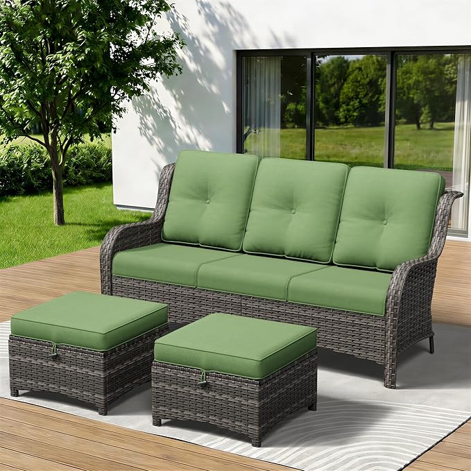 3-Piece Outdoor Couch Set, Include Wicker Patio Sofa with Thickened Olefin Cushions, High Back and Deep Seating - Photo 2